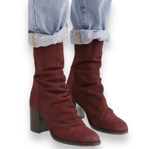 Free People Elle Block Heel Nobuck Slouchy Boots In Bordeaux Women’s Size 36